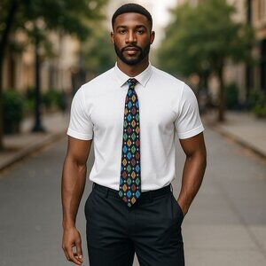 Stefano Milano Silk Necktie Handmade In Italy Diamond Gemstone Colors